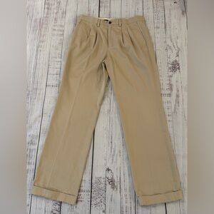 EDDIE BAUER Wrinkle Resistant 100% COTTON Tan Pleated Cuffed Hem Pants Men’s 33